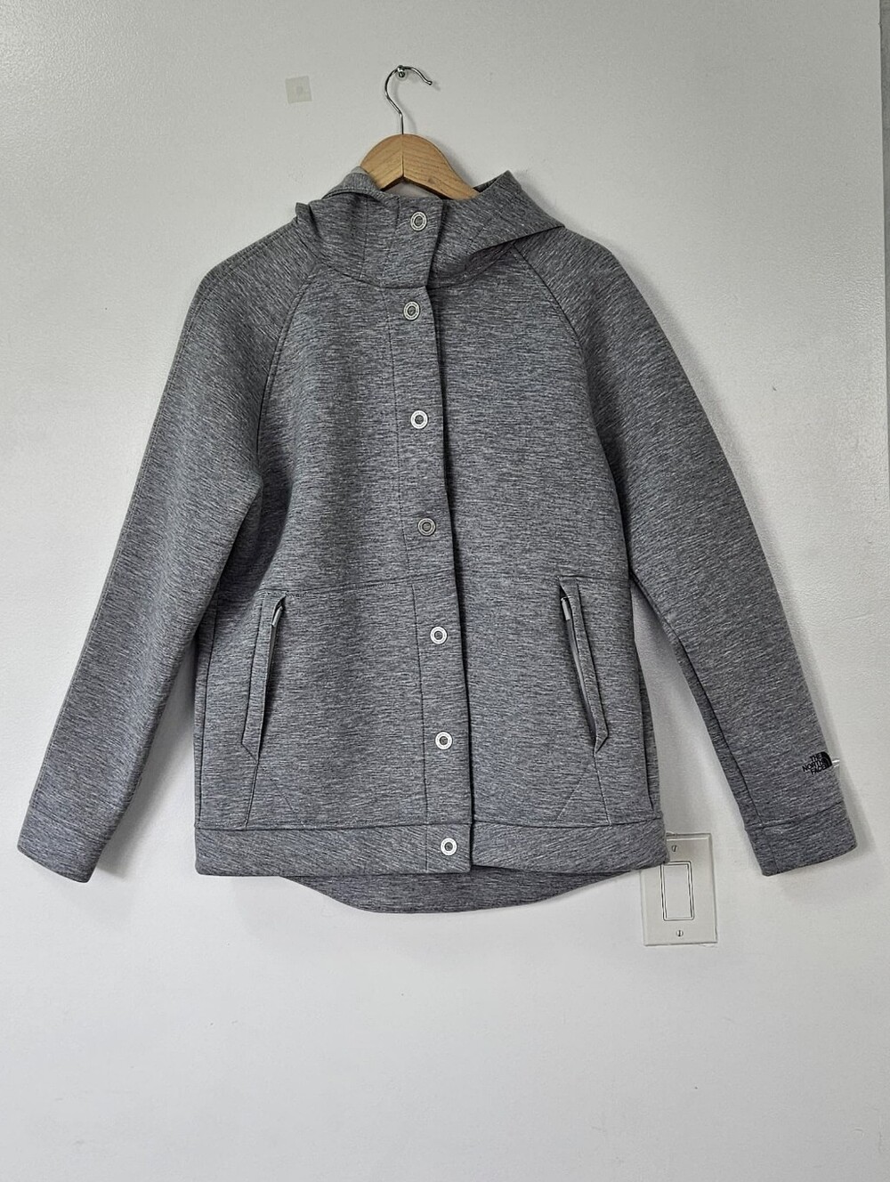 The North Face Gray Hooded Snap-Front Bomber Jacket